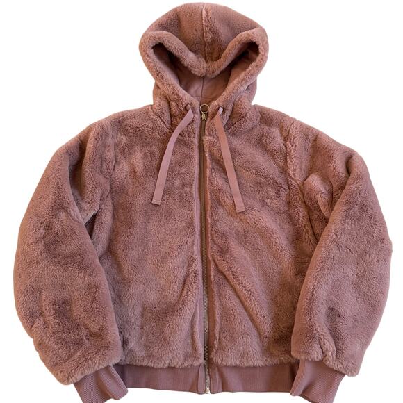 Athleta Ritual Faux Fur Jacket Rose Pink NWOT Size XS NWOT Full Zip Front Hood - Picture 4 of 13